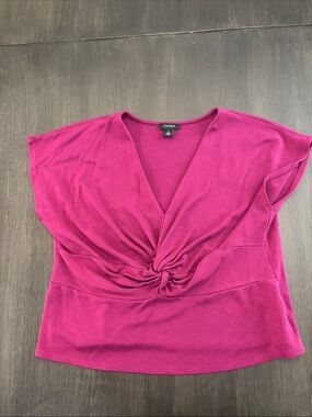 Halogen Magenta Twist-Front V-Neck Blouse
